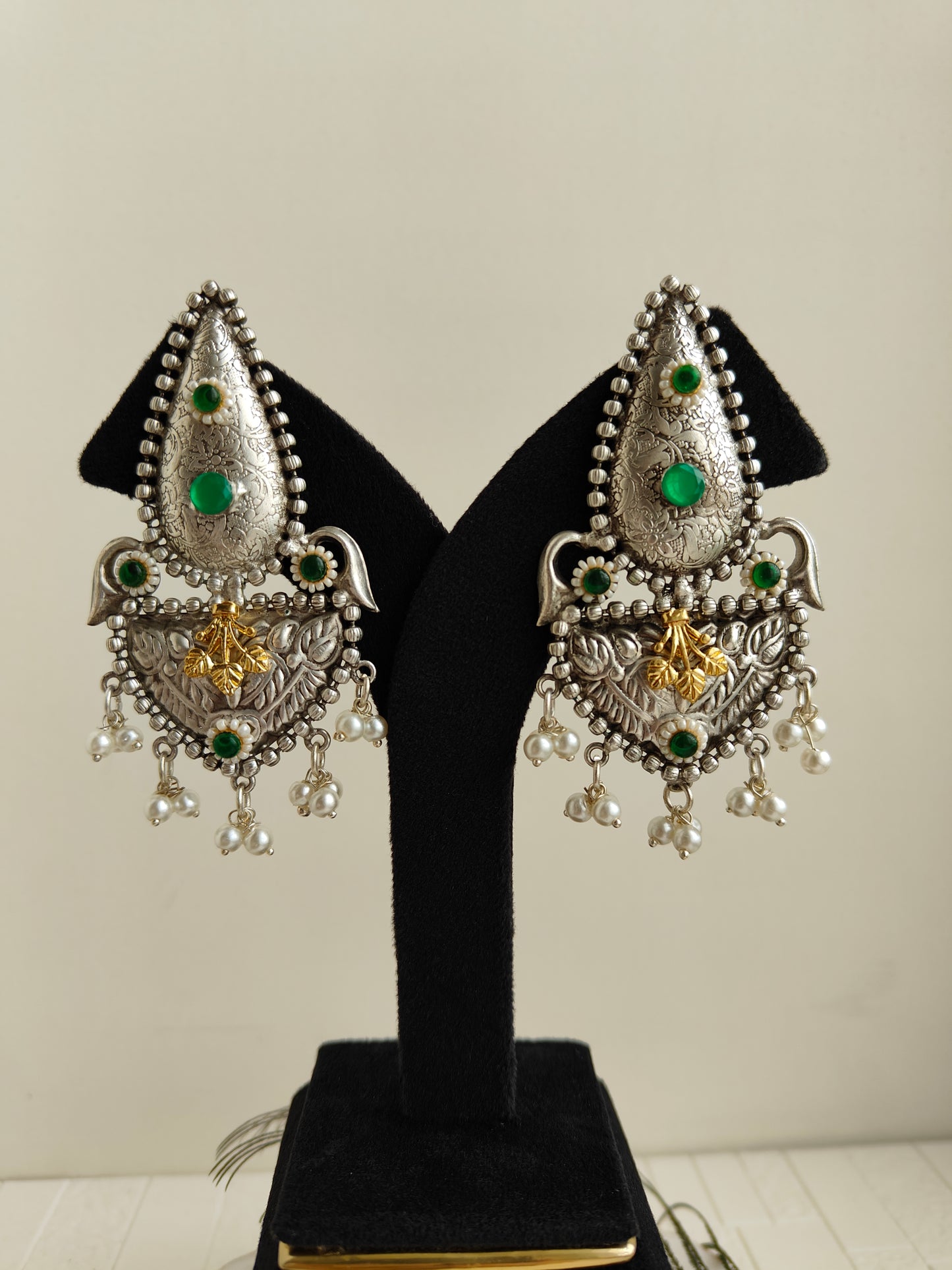 Green Ruhi Oxidized earrings