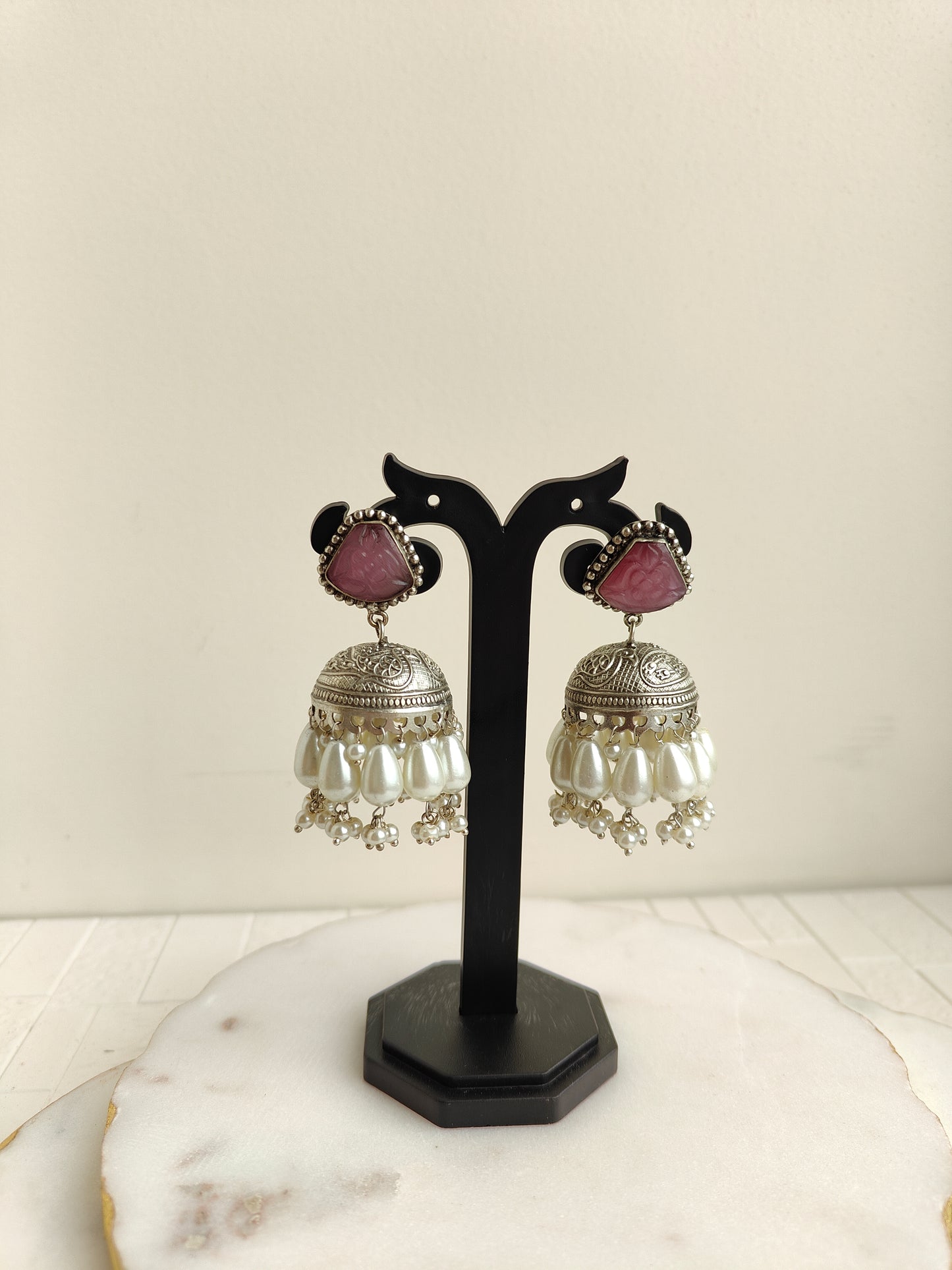 Pink Ahi Oxidized Earrings