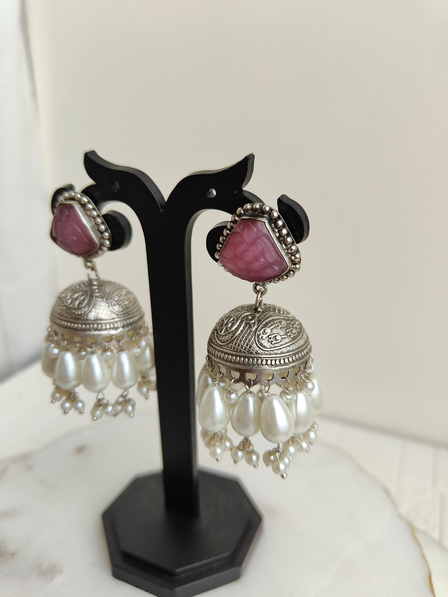 Pink Ahi Oxidized Earrings