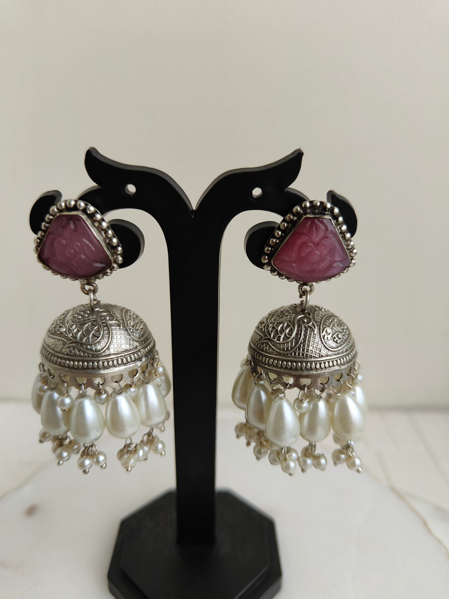 Pink Ahi Oxidized Earrings