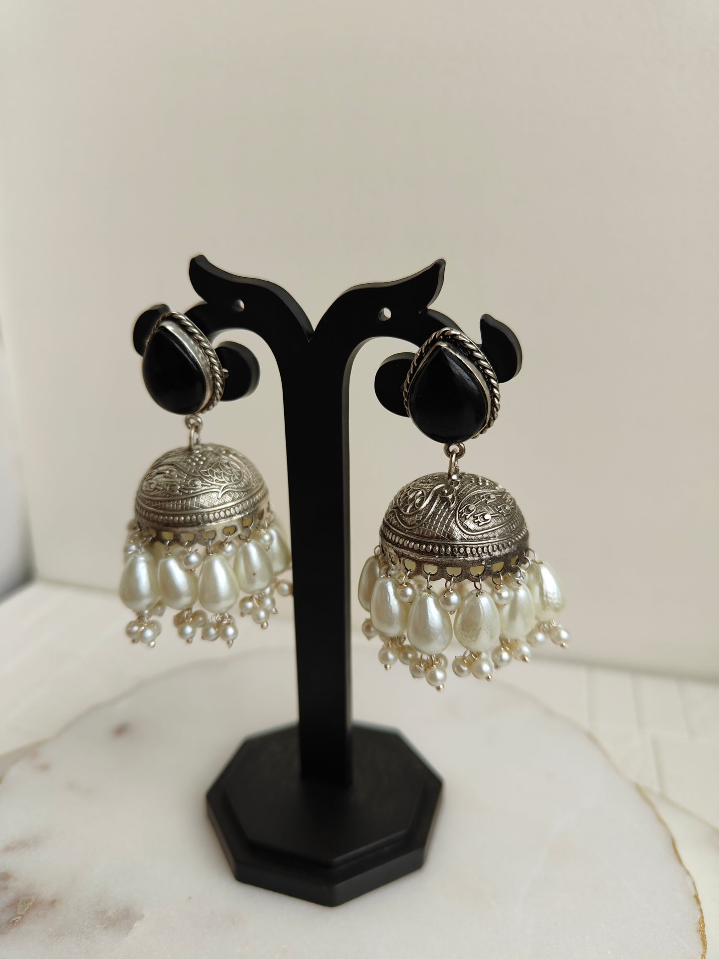 Black Ahi Oxidized Jhumki