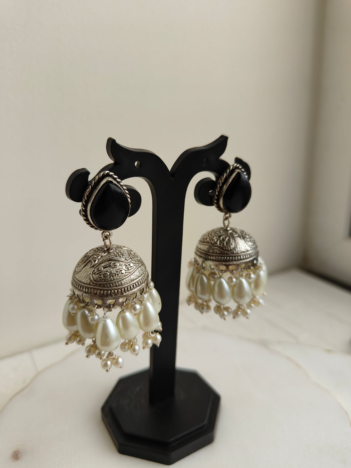 Black Ahi Oxidized Jhumki