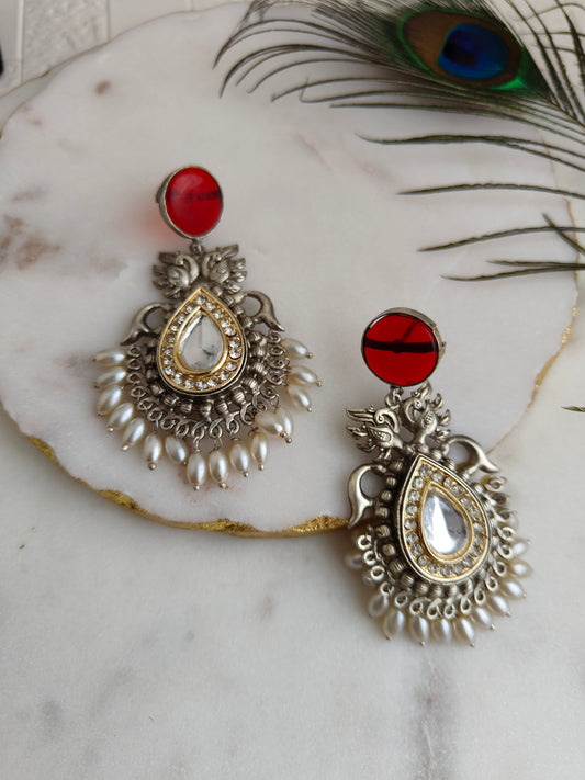 Red Sitara oxidized earrings