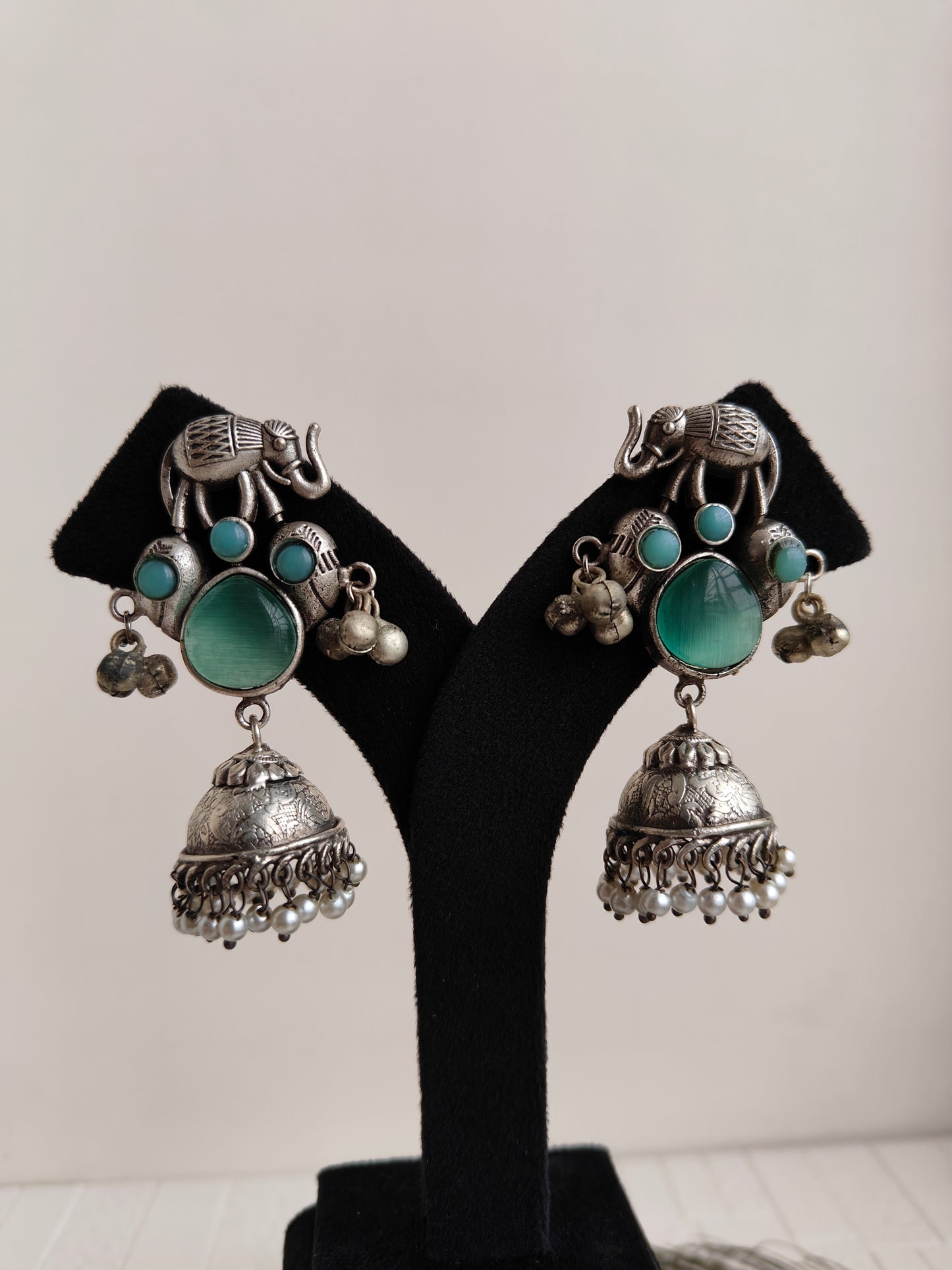 Mint green Anvi Oxidized Jhumki