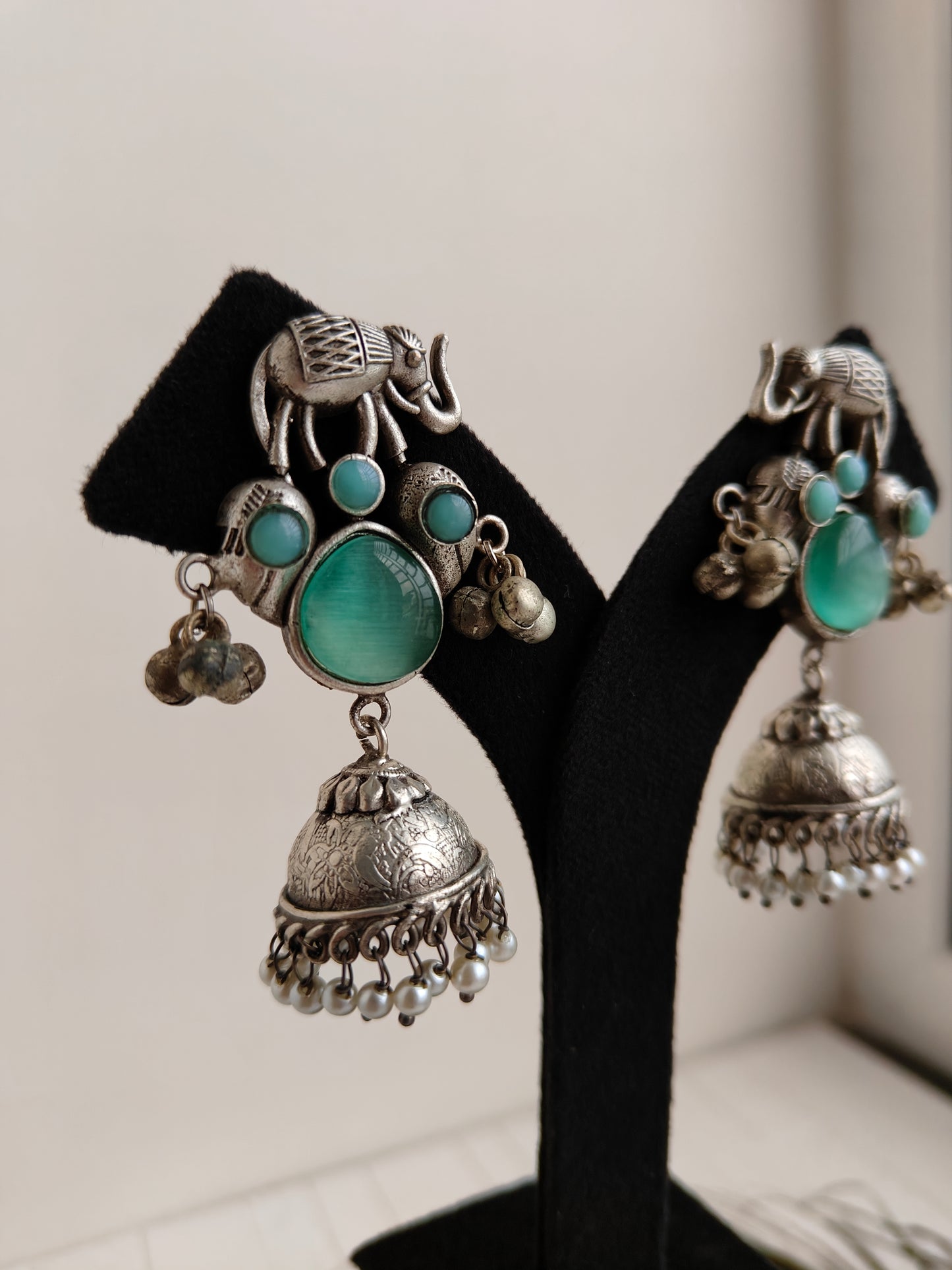 Mint green Anvi Oxidized Jhumki