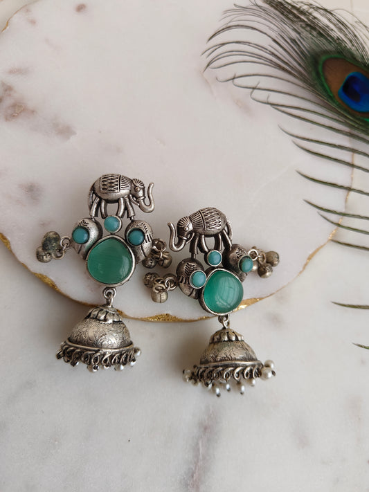 Mint green Anvi Oxidized Jhumki