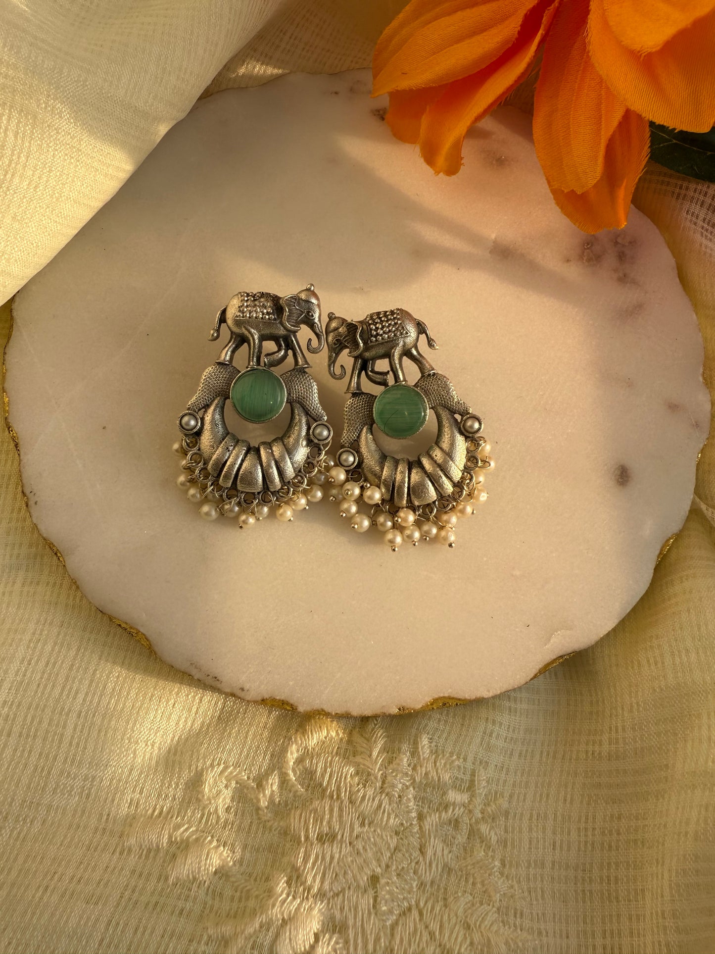 MINT GREEN Jiva OXIDIZED EARRINGS