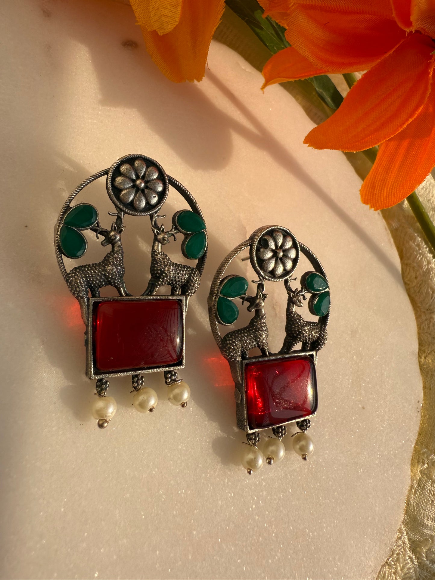 Red and Green Mruga earrings