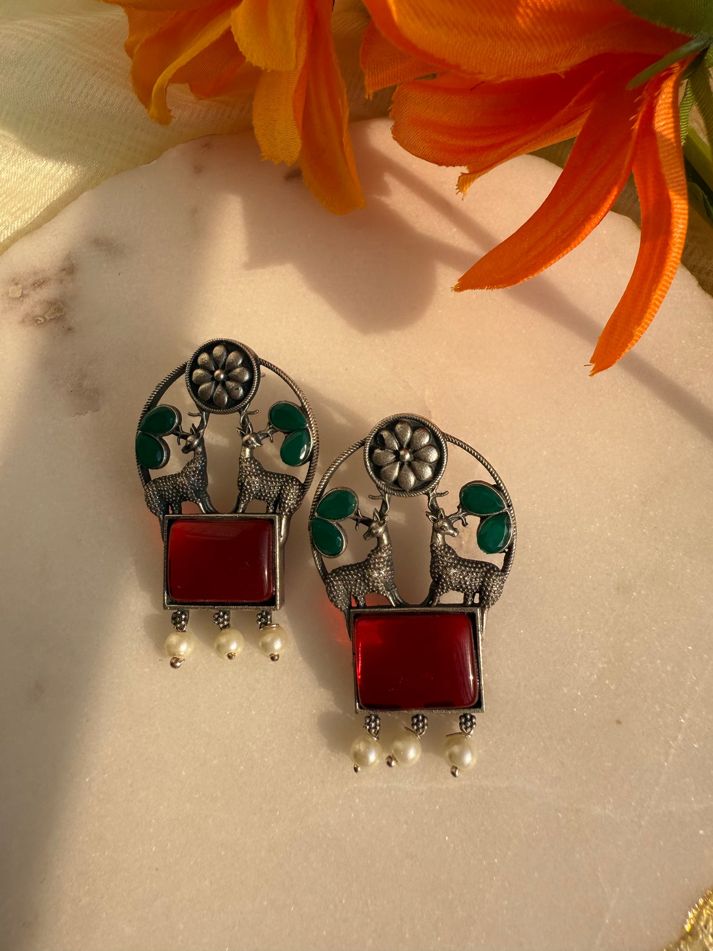 Red and Green Mruga earrings