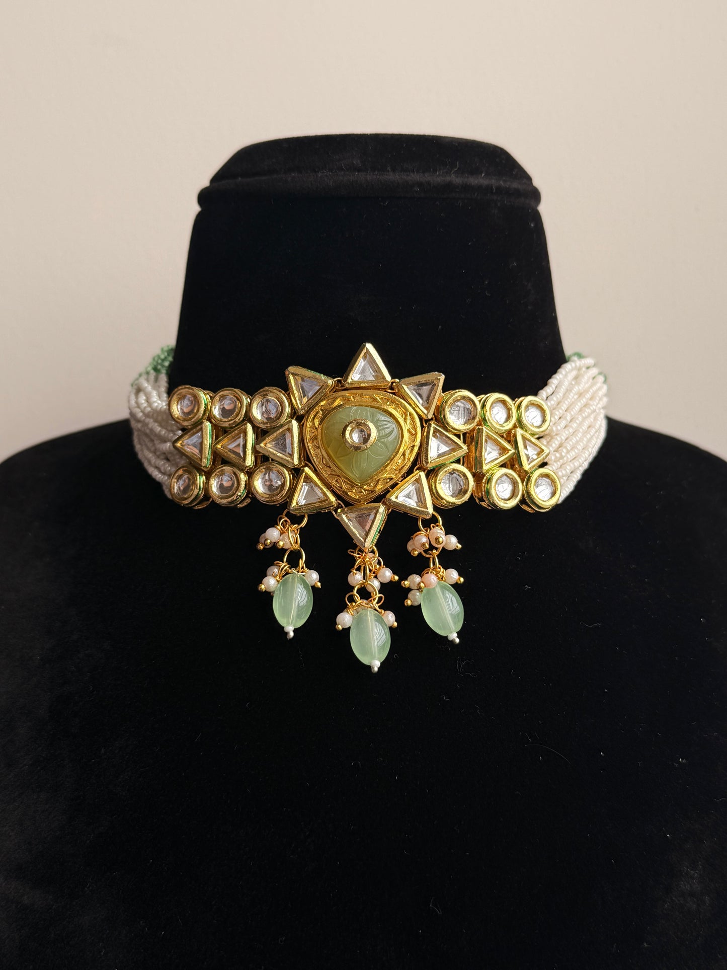 Riya Pista Green Kundan Necklace set