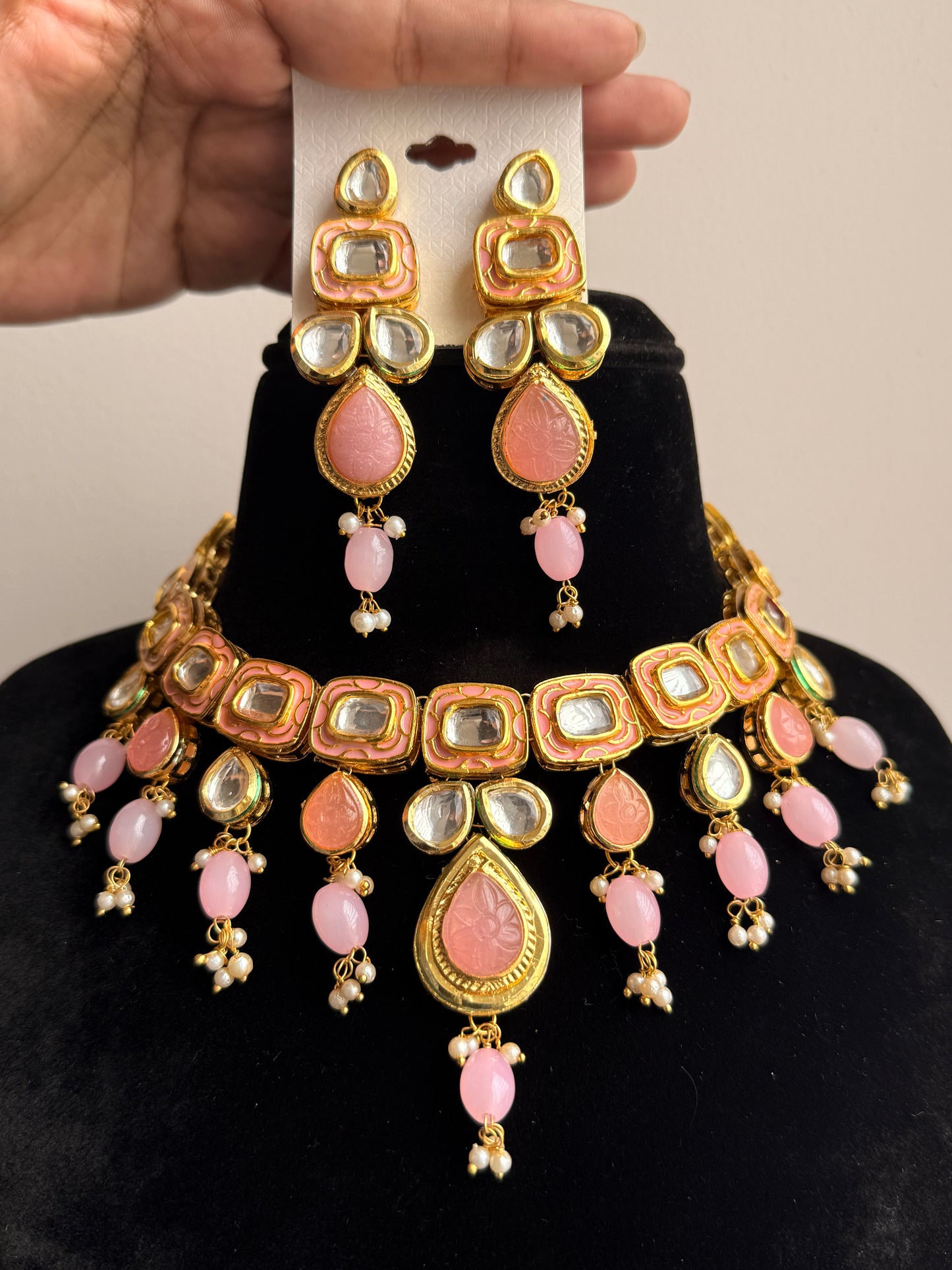 Janhvi Pink Kundan necklace set