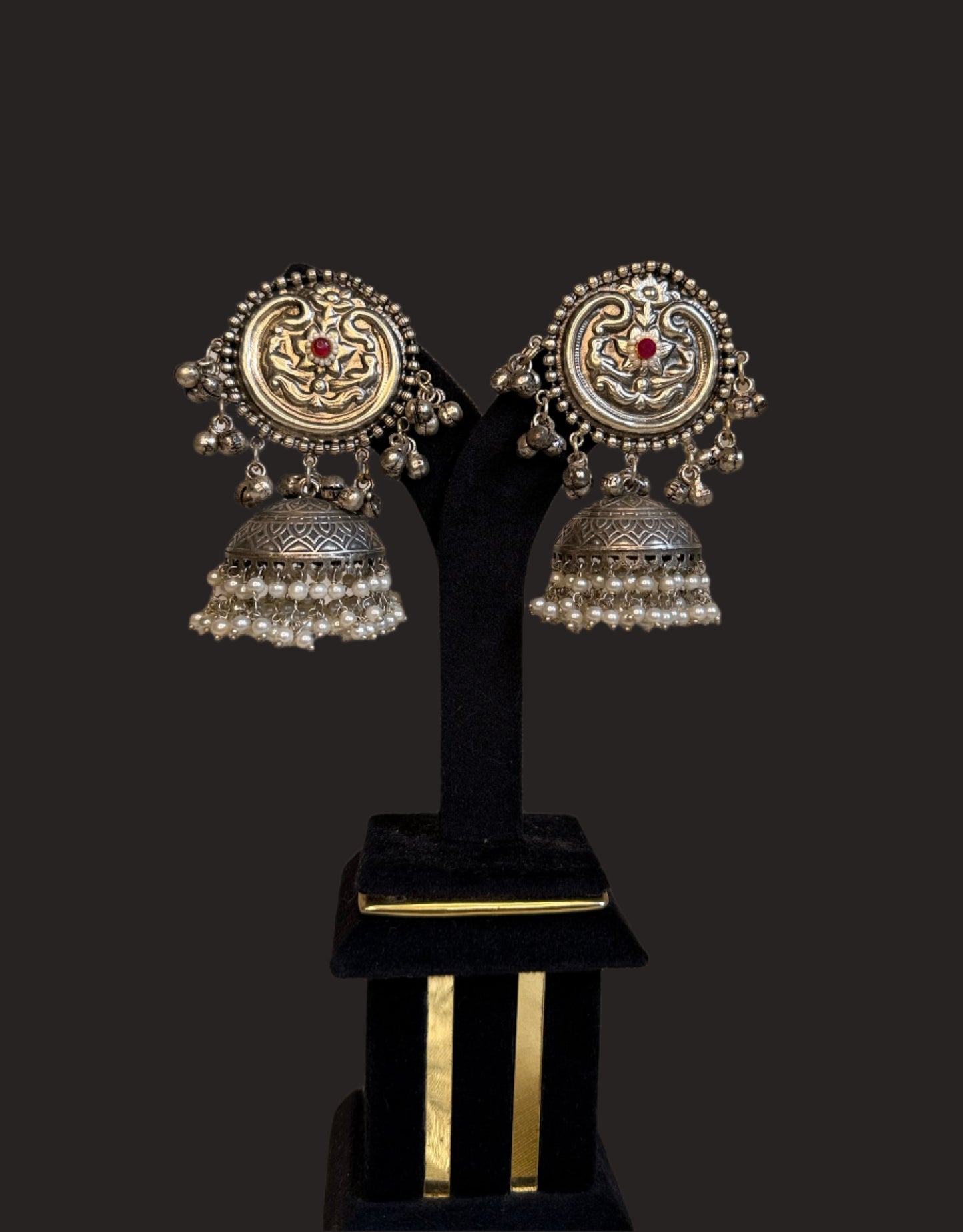 Meera Oxidized jhumka Pink kundan