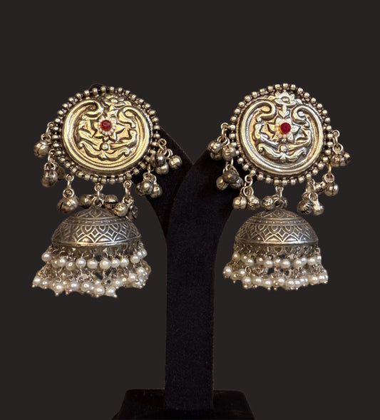 Meera Oxidized jhumka Pink kundan