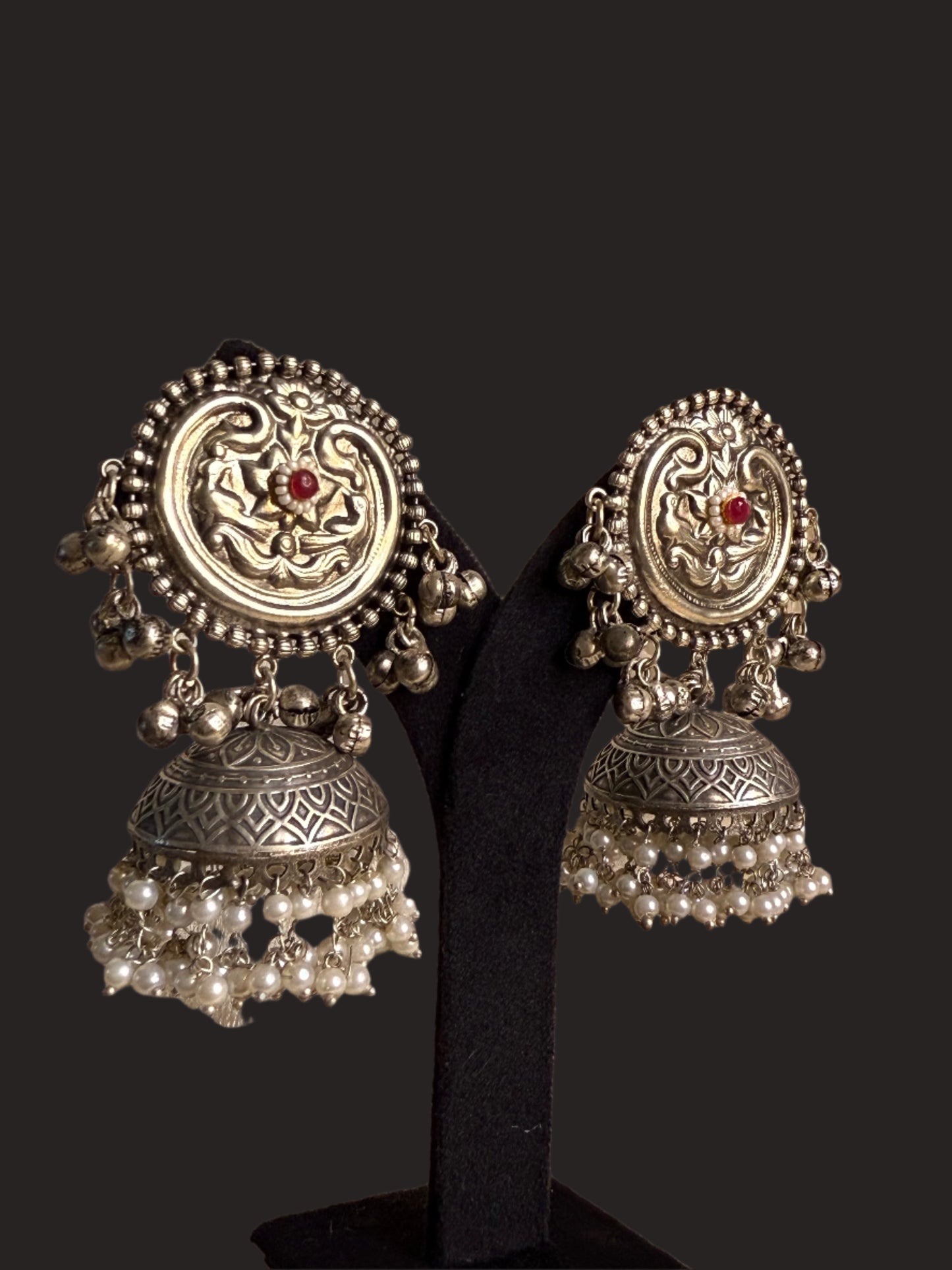 Meera Oxidized jhumka Pink kundan