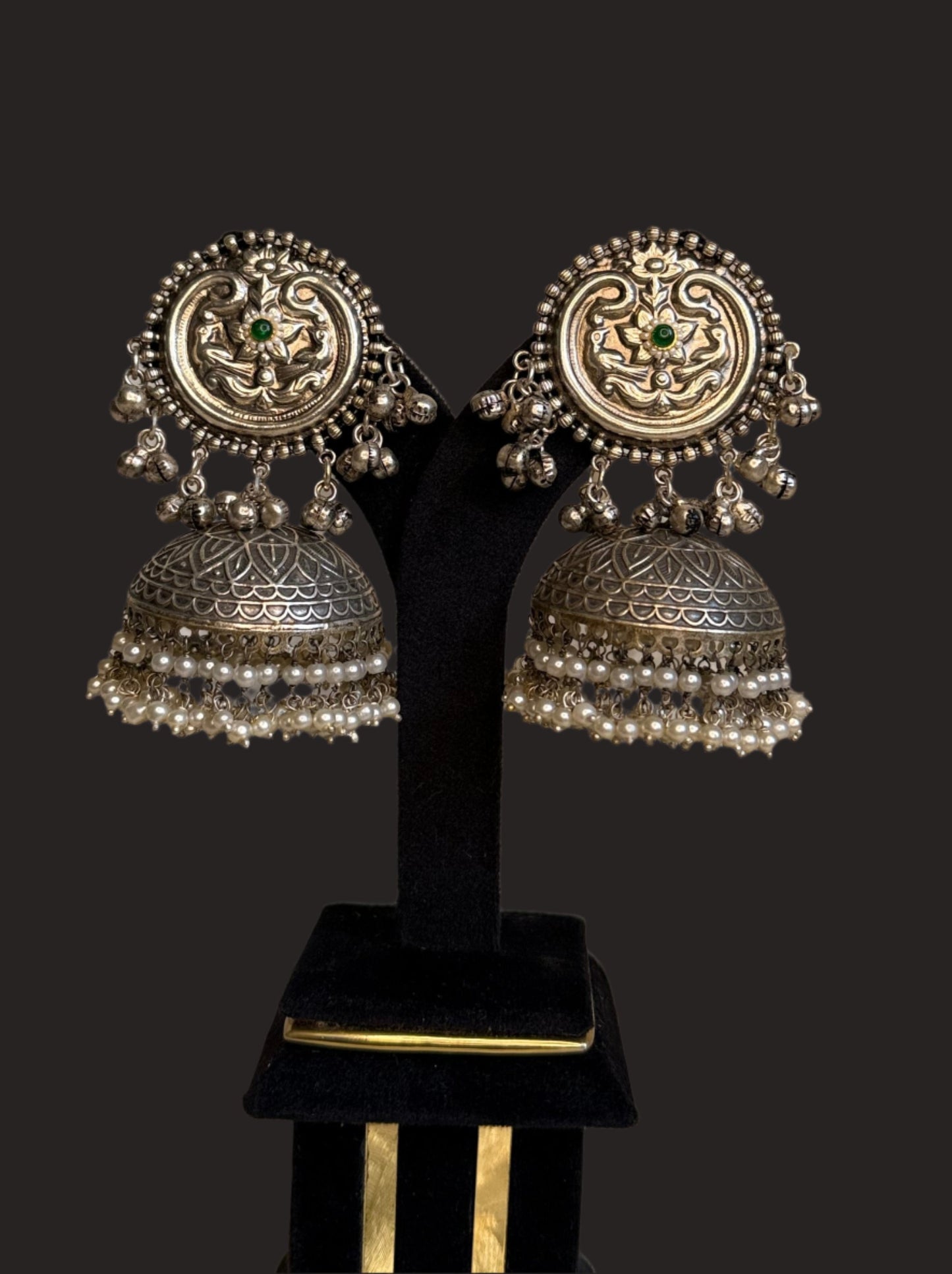 Meera Oxidized jhumka Green kundan