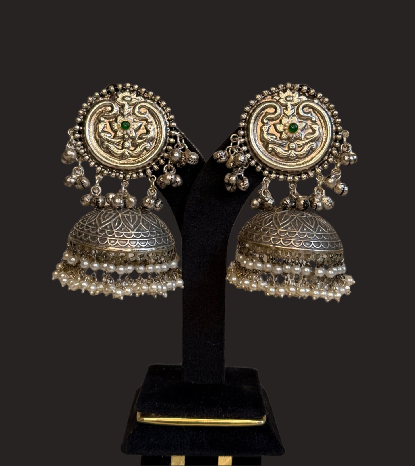 Meera Oxidized jhumka Green kundan