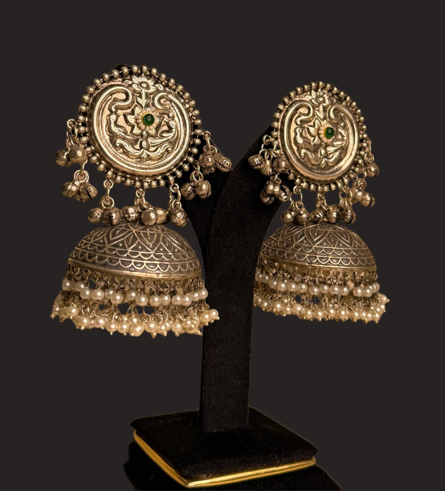 Meera Oxidized jhumka Green kundan