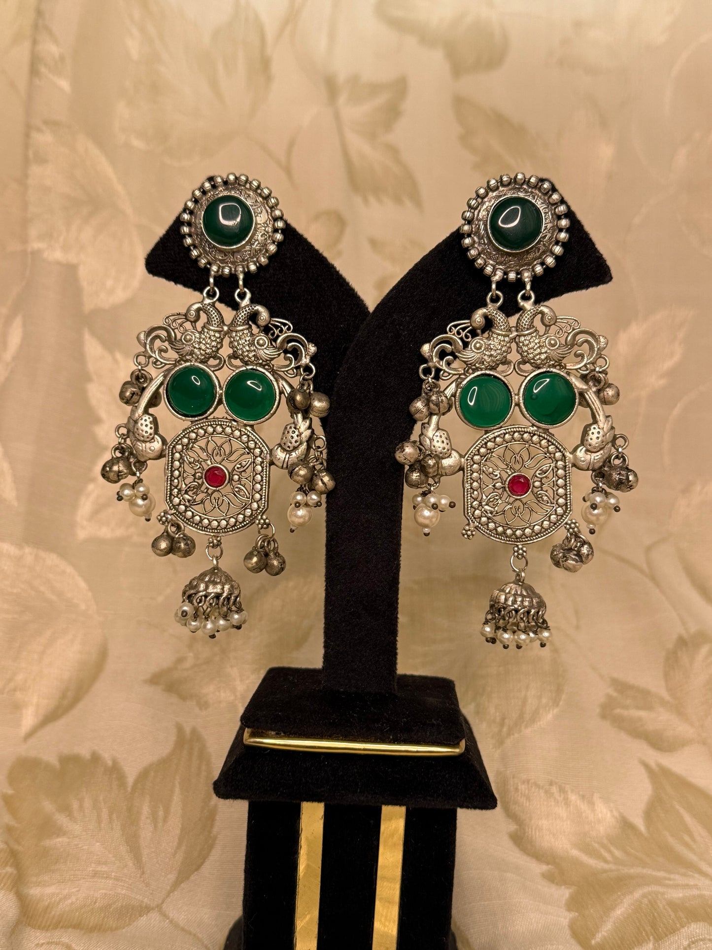 Abha Green and Pink oxidized earrings