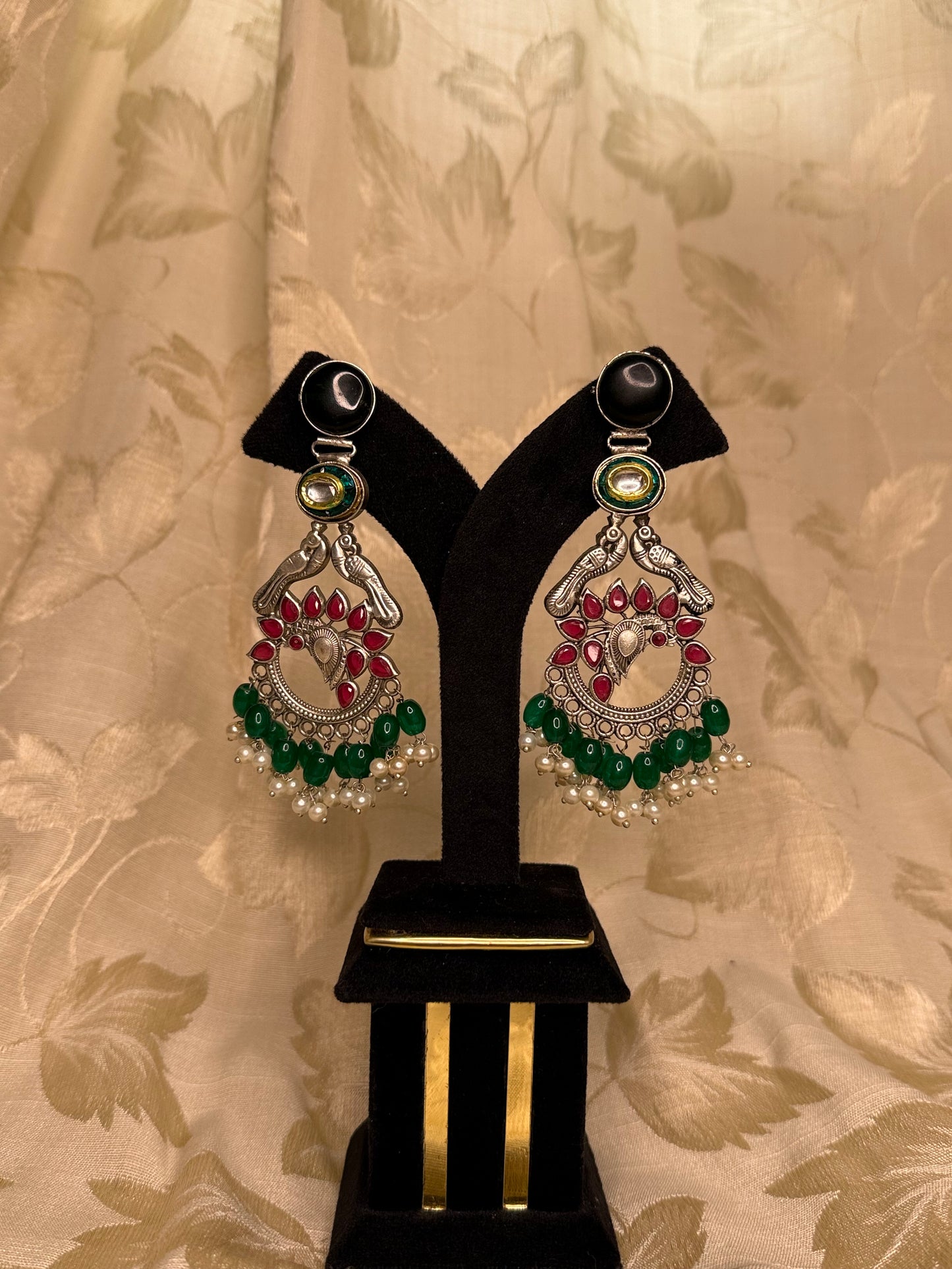 Deepa Oxidized Green and Pink Earring