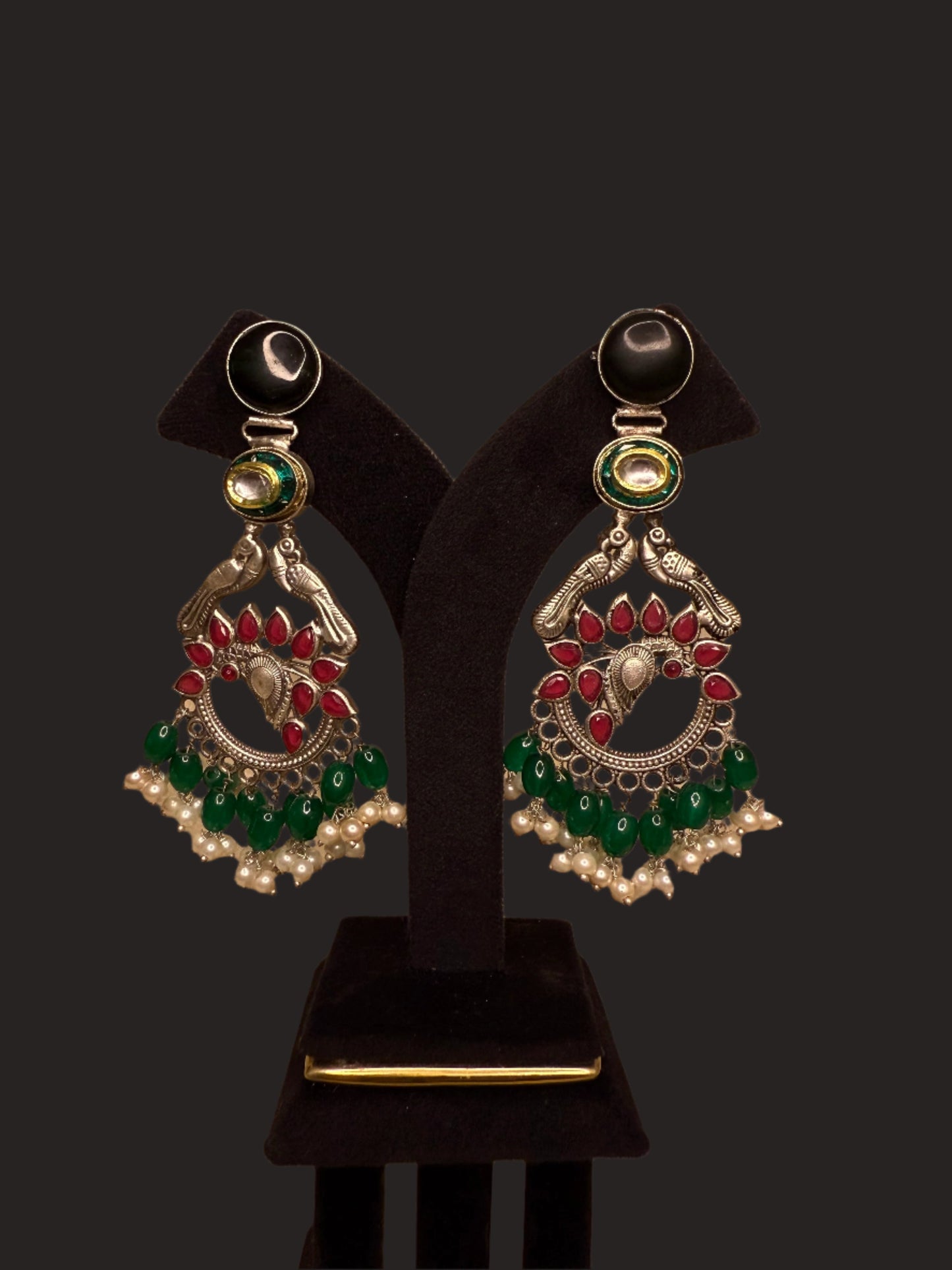 Deepa Oxidized Green and Pink Earring