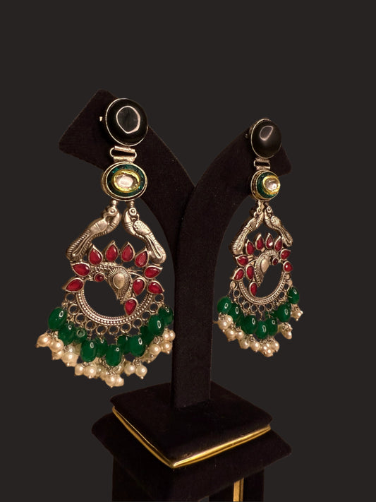 Deepa Oxidized Green and Pink Earring