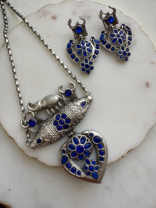 Blue Oxidized necklace set