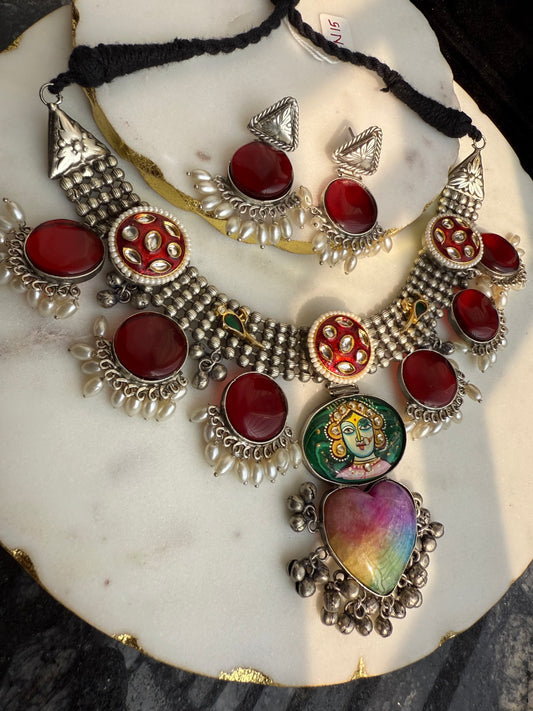 Durga Oxidized Red necklace set