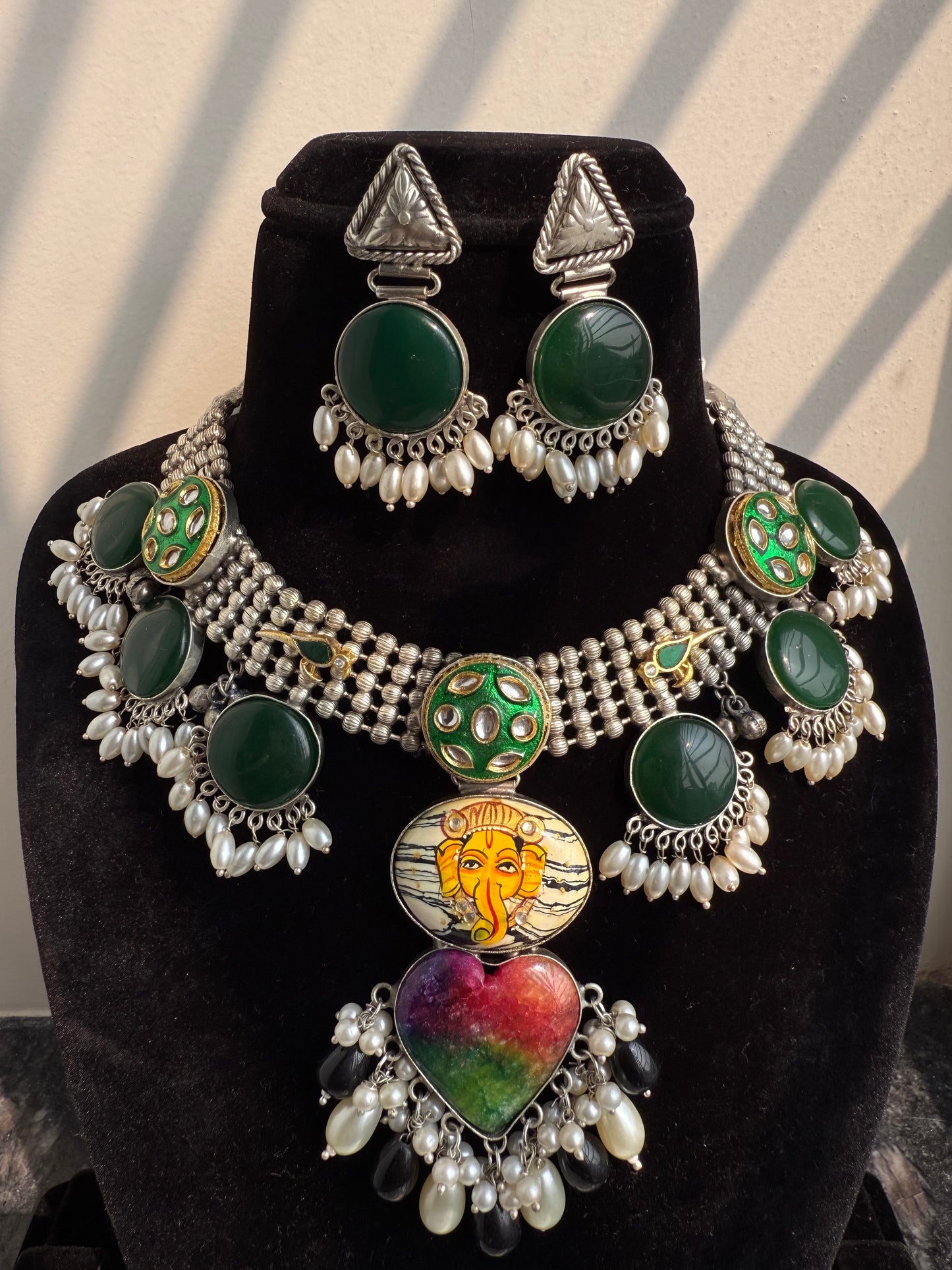 Gargi Oxidized Green necklace set