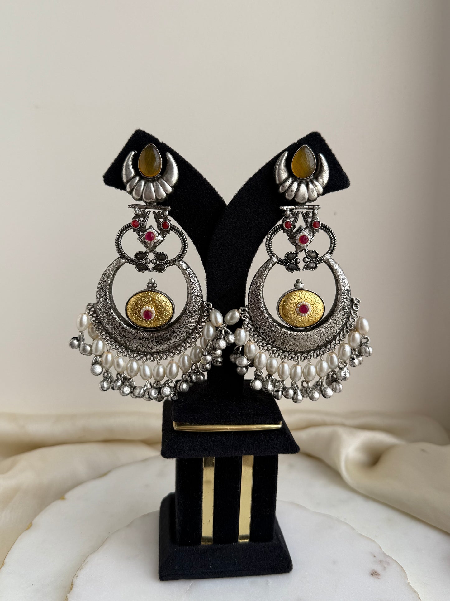 Rehana Oxidized dual tone chandbali