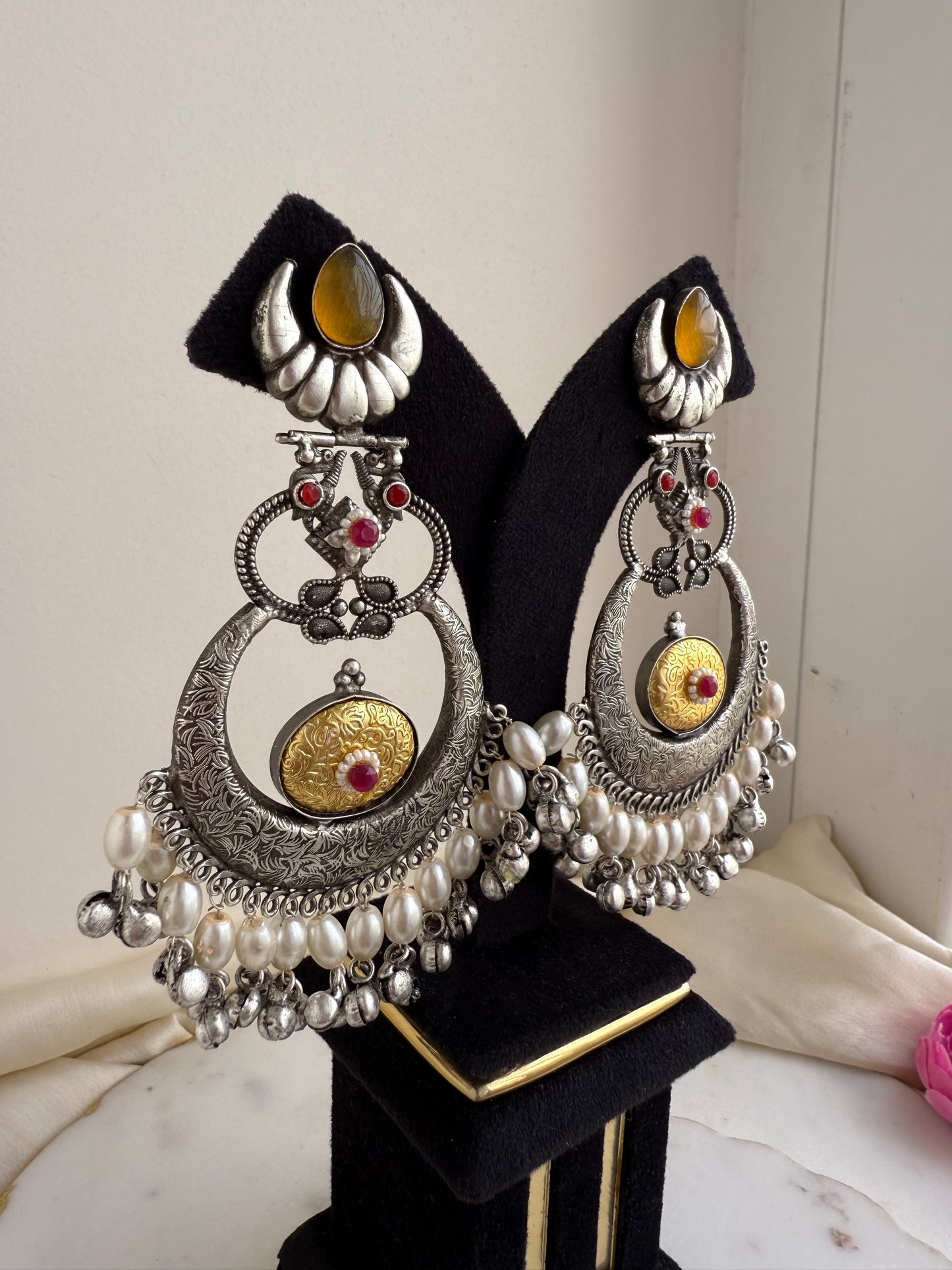 Rehana Oxidized dual tone chandbali