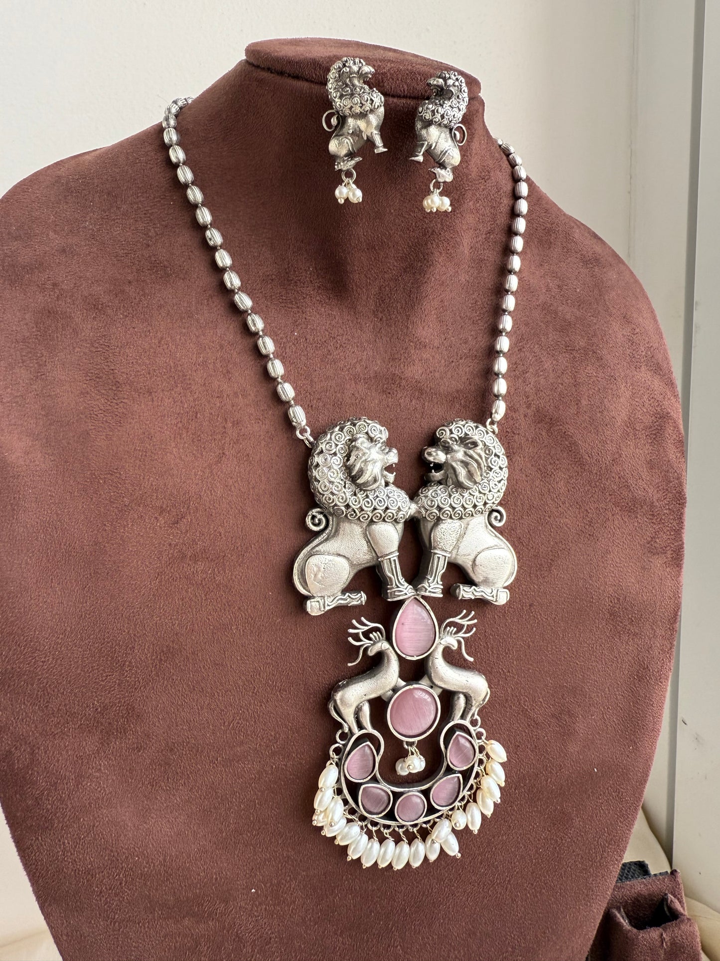 Mrugendra Pink oxidized necklace set