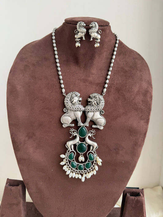 Mrugendra Green oxidized necklace set