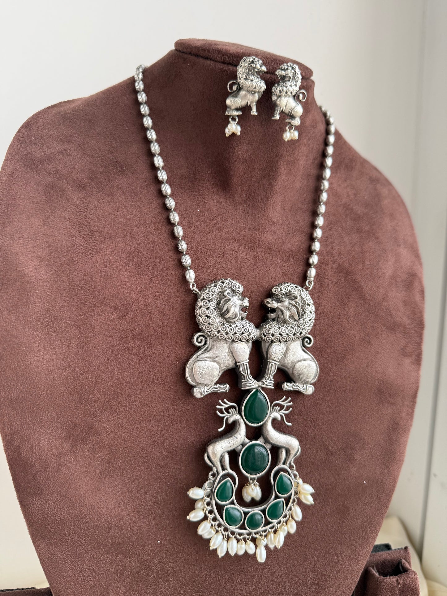 Mrugendra Green oxidized necklace set