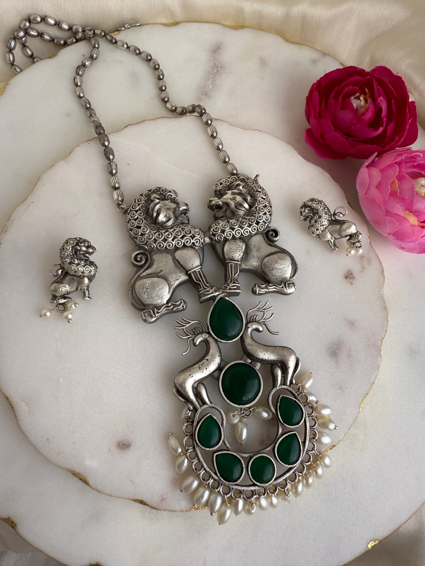 Mrugendra Green oxidized necklace set