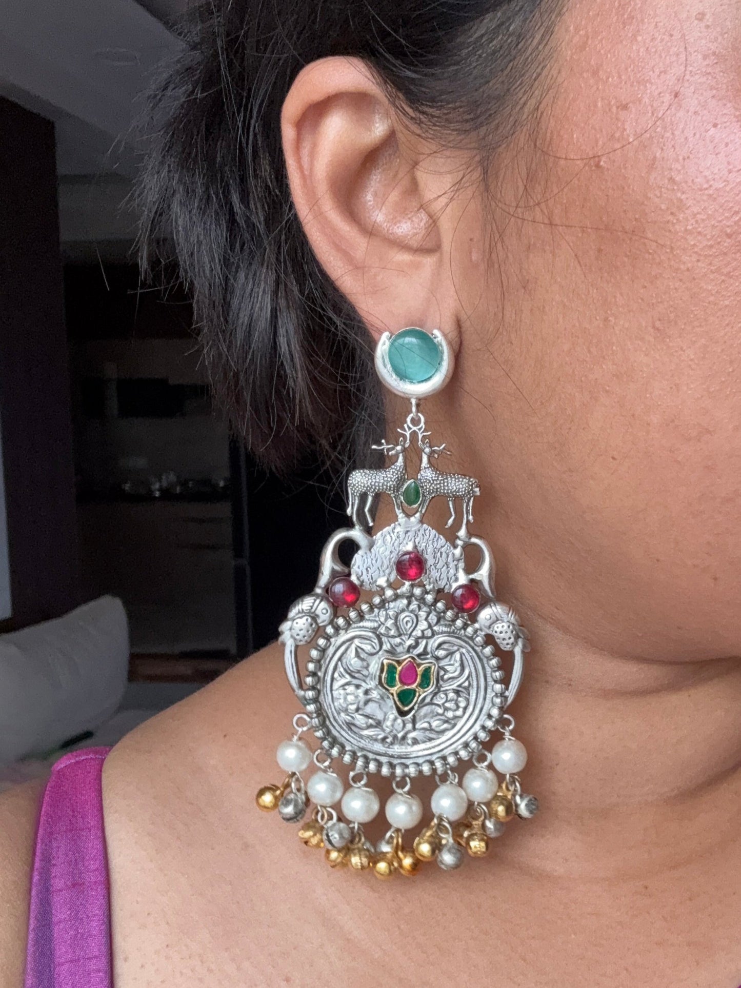 Diya Oxidized Dual tone earrings