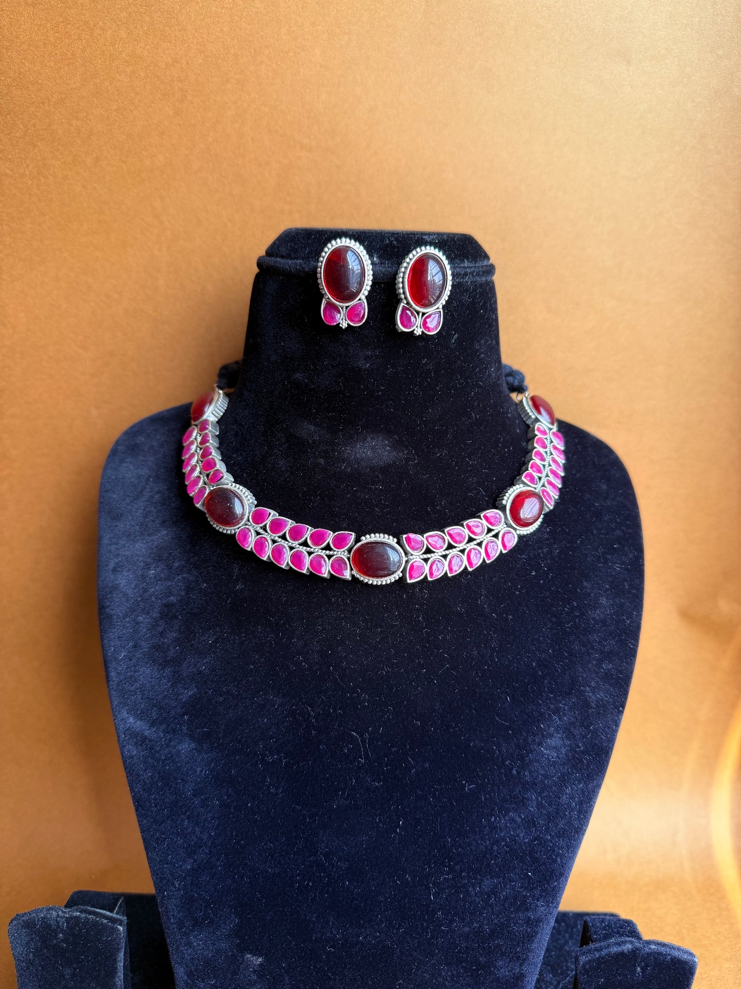 Pink Oxidized necklace set