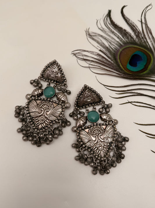 RAS OXIDISED CHANDBALI (MINT GREEN AND RED)