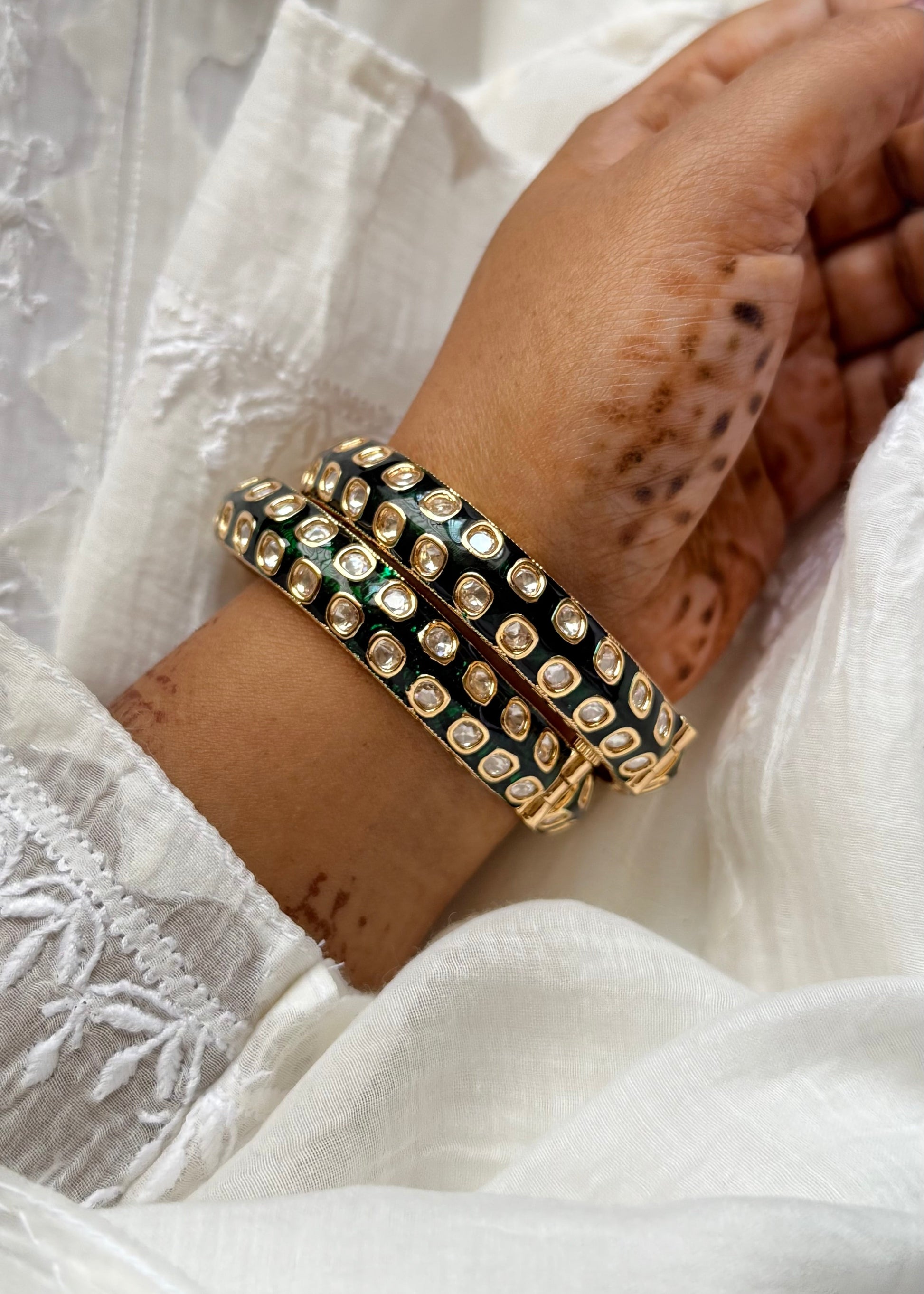 GREEN MEENAKARI POLKI KADAS