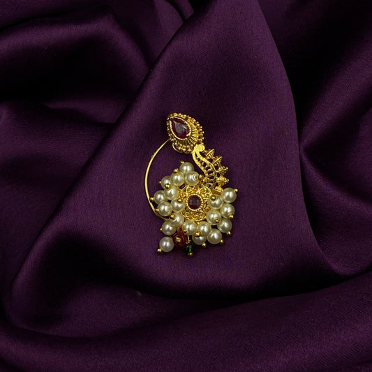 maharashtrian nath - kundan and pearls -  stones - wedding and festive wear