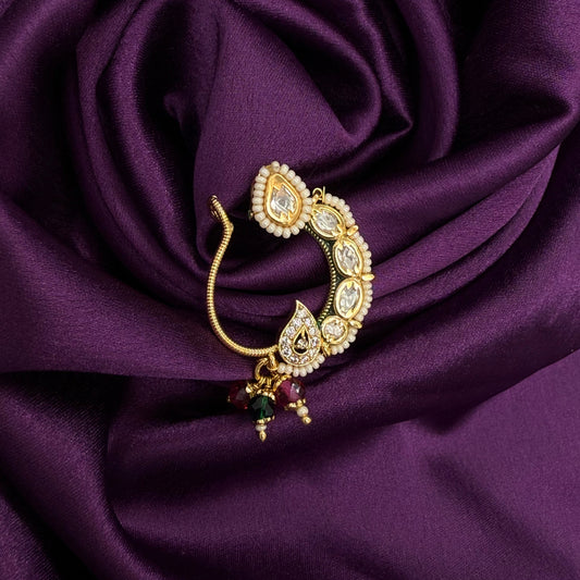 maharashtrian nath - kundan and pearls - wedding and festive wear

