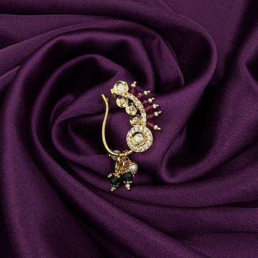 maharashtrian nath - kundan and pearls - pink stones - wedding and festive wear