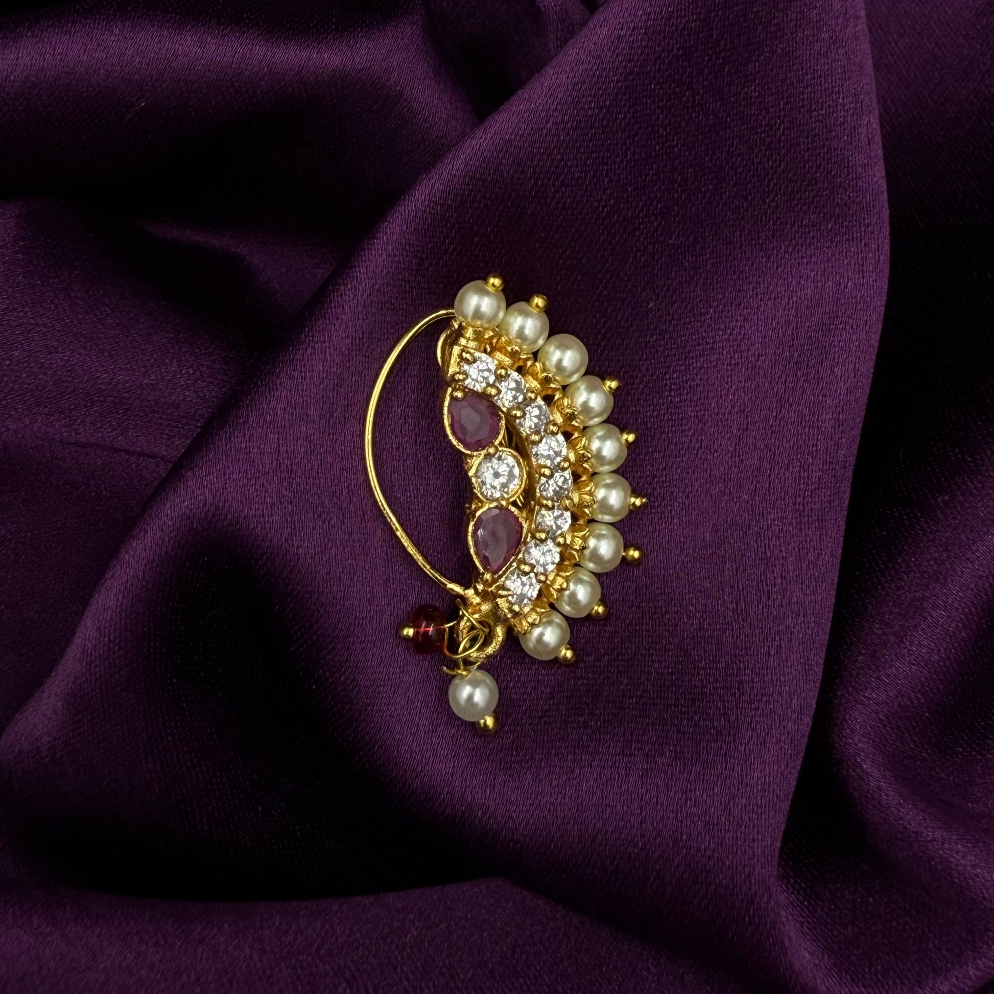 maharashtrian nath - karvari nath - kundan and pearls - pink stones - wedding and festive wear