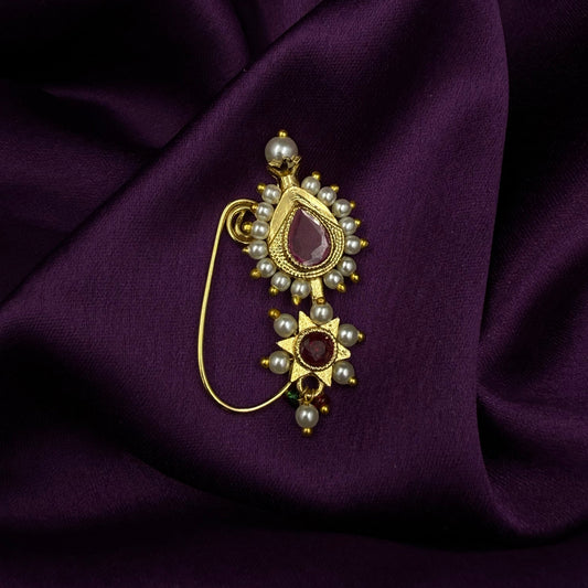 maharashtrian nath - kundan and pearls - Ruby stones - wedding and festive wear