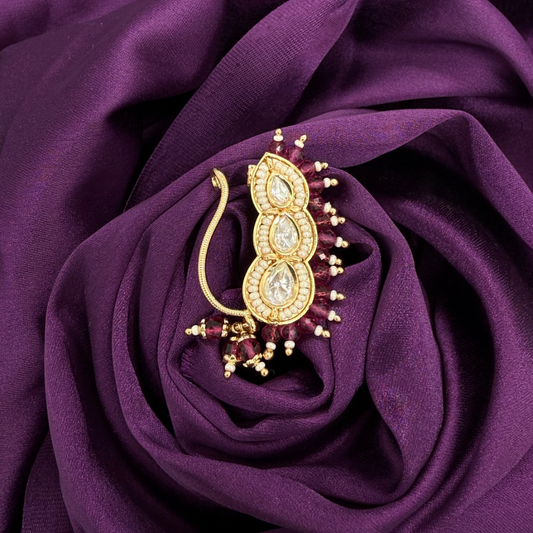 maharashtrian nath - kundan and pearls - pink stones - wedding and festive wear